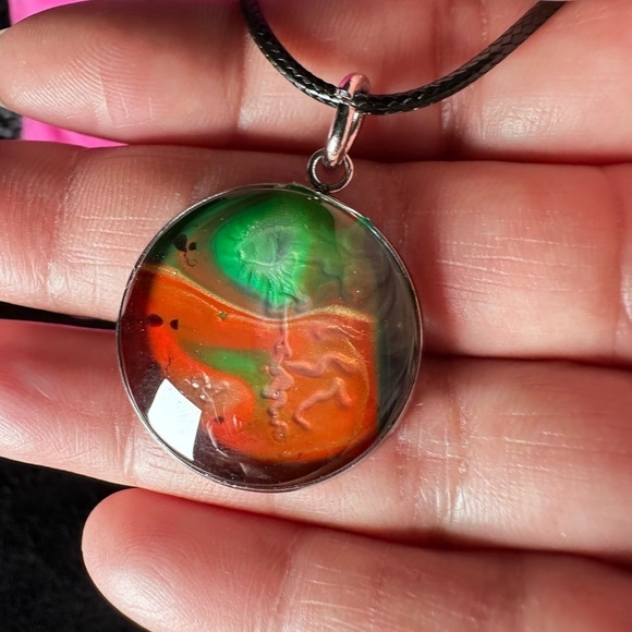 Vibrant Multicolor Pendant and Earring Set Handmade Jewelry Acrylic Paint 4175 - Picture 10 of 12